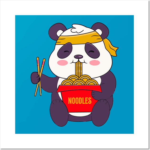 Funny Panda Eating Ramen Noodles Wall Art by Illustradise